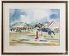 Cecile Johnson (American 1916-2010), watercolor steeplechase, signed lower left, 18'' x 24''.