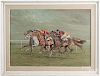 Ninetta Butterworth (British b. 1922), oil on canvas horse race, signed lower right, 20'' x 28''.