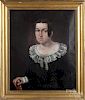 American oil on canvas portrait of a woman, ca. 1840, 27'' x 21 3/4''.