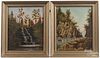 Pair of primitive oil on board river landscapes, late 19th c., 12'' x 10''.