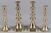 Two pairs of English brass candlesticks, 19th/20th c., 8'' h. and 9'' h.