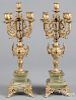 French gilt bronze and marble three-piece clock garniture, ca. 1900, 23'' h. and 21'' h.