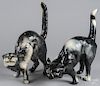 Pair of painted pottery roof cats, with glass eyes, 16'' h. and 17 1/2'' h.
