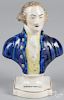 Staffordshire bust of George Washington, probably early 20th c., 8'' h.