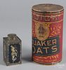 Quick Quaker Oats lithograph canister, 9 1/2'' h., together with a Fry's Cocoa Extract tin, 5'' h.