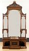 Aesthetic movement hall bench with tall mirrored back, 101'' h., 50 1/2'' w.