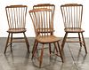 Four rodback Windsor chairs, ca. 1825, retaining old salmon surfaces with black pinstriping.