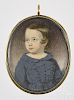 Miniature watercolor on ivory portrait of a child, ca. 1840, 2 1/2'' x 2 1/4''.