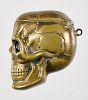 Figural brass skull match vesta safe, with push button nose to open lid, 1 3/4'' h.