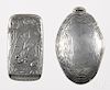 Two silver soldered match vesta safes, to include a Wallace and Sons figural clam shell, 3'' h., and