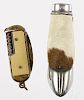 Two figural match vesta safes, to include a brass and celluloid example of a pocketknife, 2 1/4'' h.
