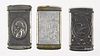 Three nickel plated advertising match vesta safes, to include one Fraternal Order of Eagles, one i