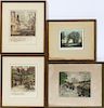 EUROPEAN COLOR ETCHINGS AND PRINT 4 PIECES