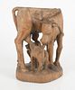 Carved Wood Figural Group: Cow and Calf