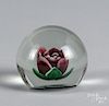 Pete Lewis, Millville, New Jersey, maroon crimp paperweight, signed, 2 1/2'' dia.