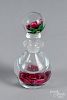 Charles Kaziun Jr. red crimp rose perfume bottle, with roses in base and stopper with signature cane
