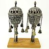 Pair of Late 18th or 19th Century Judaica Silver Torah Finials on Wooden Mount