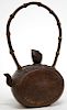 Chinese Carved Wood & Bamboo Wine or Tea Pot