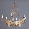 Art Deco bronze 6-arm chandelier