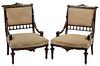 (2) AESTHETIC MOVEMENT BRASS-INLAID & UPHOLSTERED SLIPPER CHAIRS