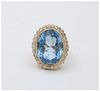Vintage 24 Carat Blue Topaz Diamonds 14K Yellow Gold Ring