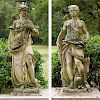 Pair antique cast stone garden figures