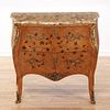 Louis XV style marble top marquetry commode