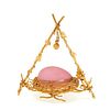 French pink opaline glass box in gilt nest