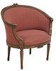 FRENCH LOUIS XVI STYLE UPHOLSTERED BARREL BACK ARMCHAIR