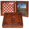Extraordinary antique portable chess table box