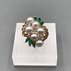 Vintage c1980 Salt Water Pearl and Emerald Ring-14k 