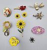 Group of Vintage and Modern Flower Pins and More