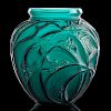 LALIQUE "Sauterelles" vase, green glass
