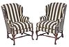 New England Queen Anne Upholstered Walnut Easy Chair with Reproduction Mate
