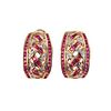 18k Gold Diamond Ruby Half Hoop Earrings