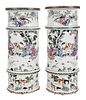 Pair of Chinese Porcelain Bamboo Vases with Stands