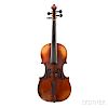 Violin, labeled J Grandjon a Paris/Fabrique de Mirecourt/105 Boulevard Sebastopol et Rue Reaumur 74, length of back 358 mm.