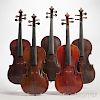 Five Violins, length of back 358, 360, 358, 356, and 355 mm.