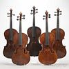 Five Violins, length of back 356, 356, 359, 356, and 356 mm.