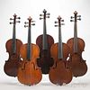 Five Violins, length of back 356, 360, 358, 348, and 361 mm.