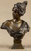 White metal bust of Lucrece, 14 1/4'' h., together with a bronze of a foundry worker, 6 1/2'' h.
