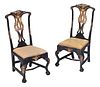 Pair of Continental Rococo Black Painted and Parcel Gilt Side Chairs