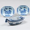 Pair of Chinese Blue and White Porcelain Serving Dishes and a Boat Form Dish