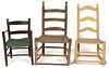 ASSORTED LADDER BACK CHAIRS, LOT OF THREE