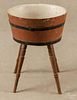 Painted staved bucket, late 19th c., with later splay legs, 11 3/4'' h., 9'' w.