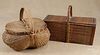 Split oak buttocks basket with a lid, 12'' h., 15'' w., together with a picnic basket, 12'' h.