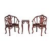 Set 3 Chinese Burl Chairs & Table w/ Faux Antler
