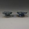 PAIR CHINESE ANTIQUE BLUE WHITE PORCELAIN TAZZA - 18TH CENTURY