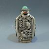 ANTIQUE SINO TIBETAN SILVER CORAL &TURQUOISE SNUFF BOTTLE