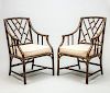 Pair of George III Style Green-Stained Bamboo Cockpen Armchairs
